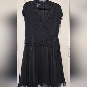 J Kara Black Beaded Maxi Cocktail Dress